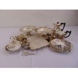 A quantity of silver plate to include a teaset, cake plates, fruit dishes, hors d'oeuvres dish,