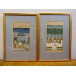 A pair of framed and glazed Indian watercolours of figures in landscapes, 19 x 11cm