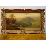 William Mellor a framed oil on canvas mounted on board of Highland lake scene, signed bottom left,