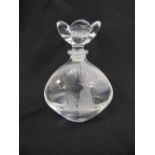D.H. Wyman 1998 glass scent bottle with drop stopper engraved with penguins to the side