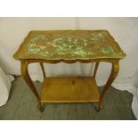 A gilded wooden shaped rectangular tea trolley with cabriole legs to include original castors, A/F