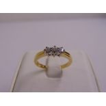 18ct yellow gold and diamond three stone ring, approx total weight 2.9g