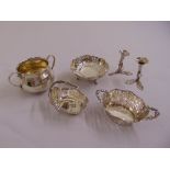 A quantity of silver to include three bonbon dishes, a sugar bowl and a pair of miniature