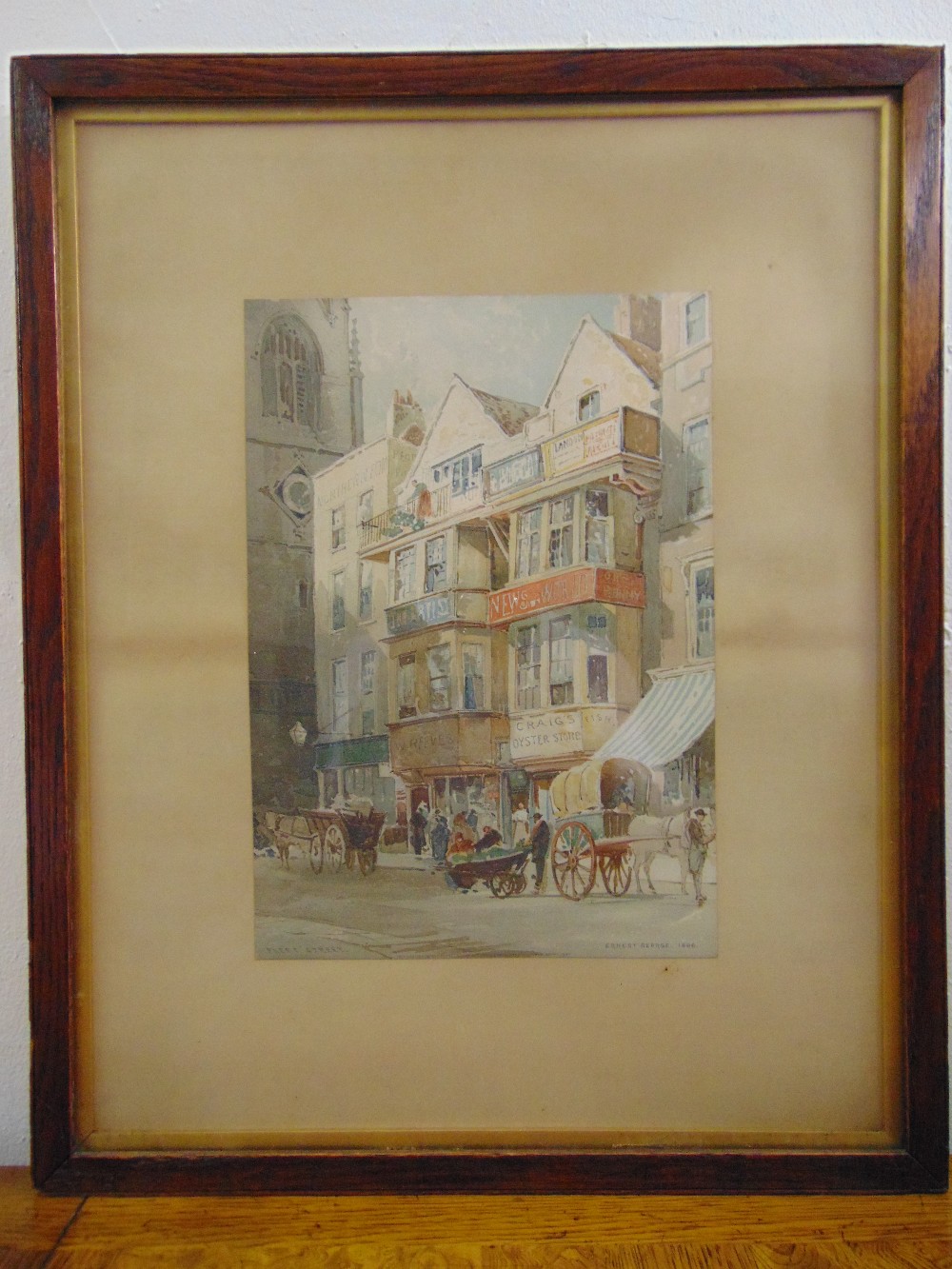 Ernest George framed and glazed polychromatic print of Fleet Street London, 34.5 x 20cm