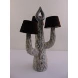 A 1970s three branch German style ceramic table lamp in the form of a stylised cactus with