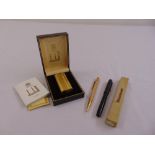 Dunhill S lighter gold plated in fitted case with paperwork, a Conway Stewart fountain pen with 14ct