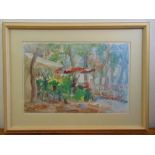 Pierre Jean Llado a pair of framed and glazed watercolours of rural scenes, signed bottom left and