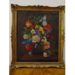 Kerner framed oil on canvas still life of flowers, signed bottom right, 60 x 50cm