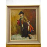 Adolf Adler framed oil on canvas of a man and his grandson, signed bottom left, 33.5 x 28.5cm ARR