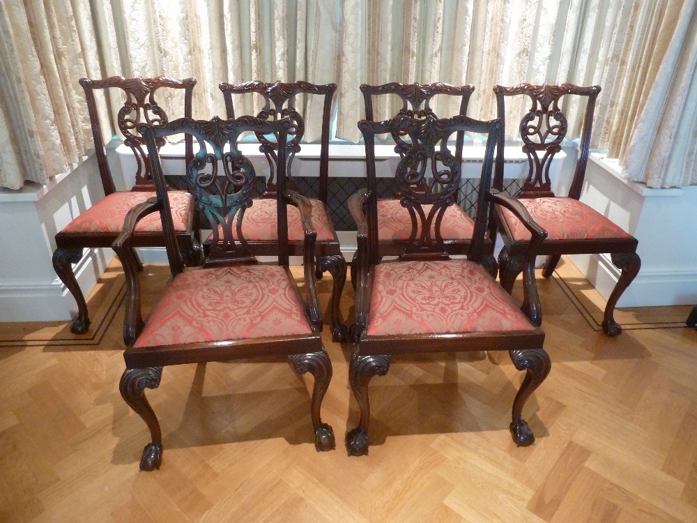 A set of six mahogany Chippendale style dining chairs to include two carvers