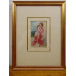 William Edward Frost framed and glazed watercolour of a girl in classical attire, label to verso,