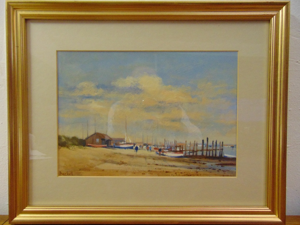 Frederick Becket framed and glazed oil on panel of Walberswick Sussex, signed bottom left, 33 x 23.