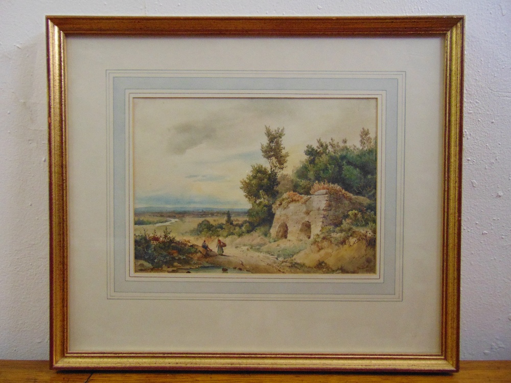 Simeon Fort framed and glazed watercolour of figures in a landscape dated 1825, signed bottom right,