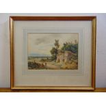 Simeon Fort framed and glazed watercolour of figures in a landscape dated 1825, signed bottom right,