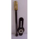 A reproduction brass mounted stick barometer by A Comitti and Son and an early 20th century