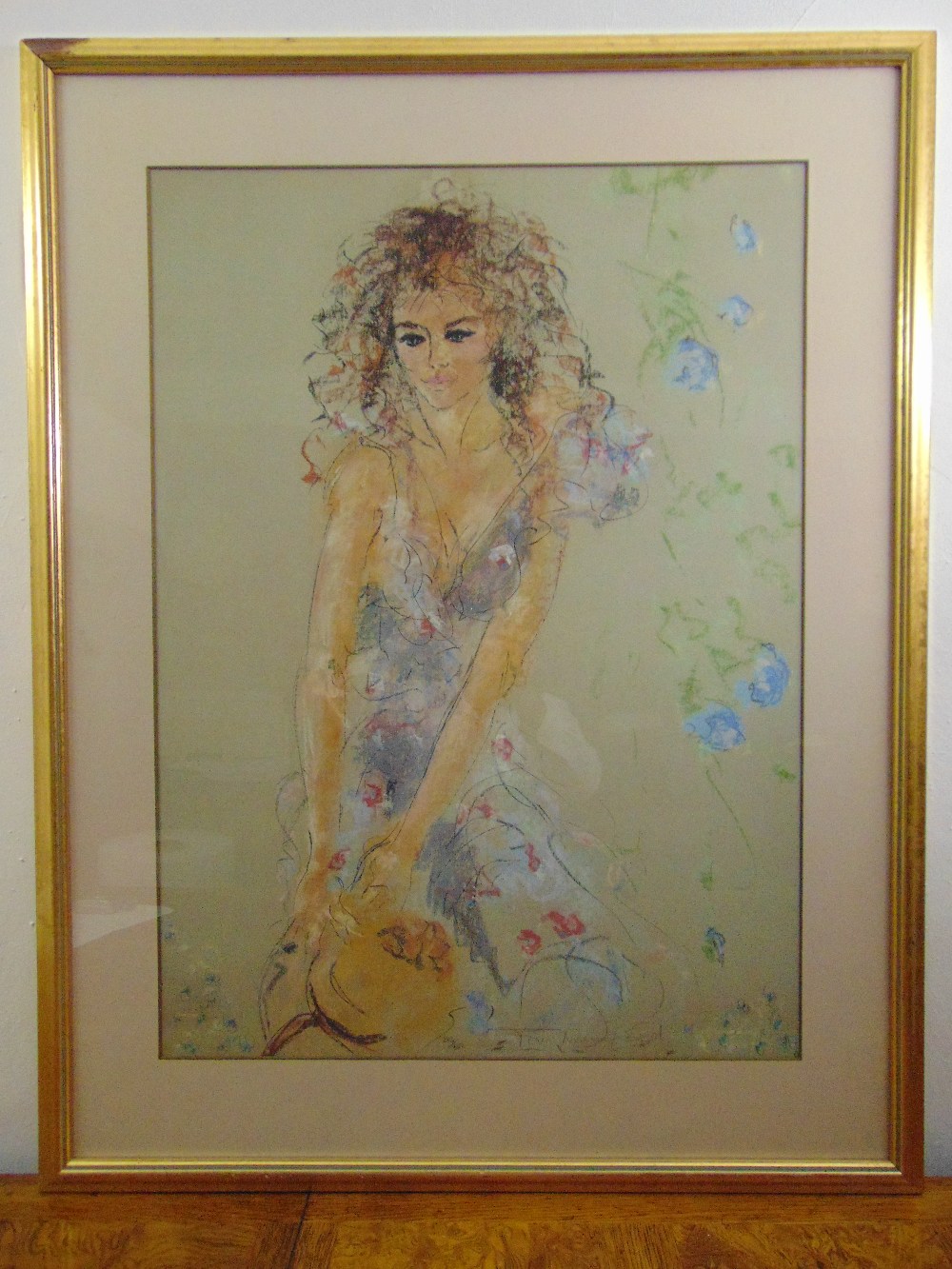 Tom Merrifield framed and glazed watercolour of a lady with a hat, signed bottom right, 84 x 61cm
