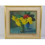 Donald Sinclair Swan framed oil on panel of still life of flowers, signed bottom right, 30 x 35cm