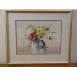 Leslie Marsh framed and glazed watercolour still life of flowers, signed bottom right, 39 x 30cm