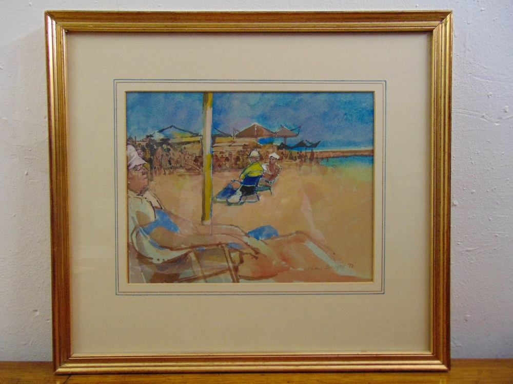 William Bowyer framed and glazed watercolour of figures on a beach, signed dated 1978, 22.5 x 29.5cm