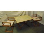 A rectangular 1970s map table with matching canvas directors chairs, A/F
