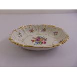 J L Menau oval porcelain fruit bowl decorated with flowers and leaves, marks to the base