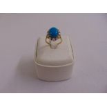 9ct yellow gold turquoise and seed pearl ring, approx total weight 4.7g