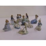 A quantity of Lladro and Nao figurines of children, birds and animals (10)