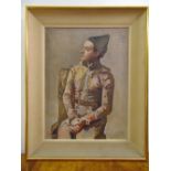 Picasso framed polychromatic lithograph titled Arlequin, label to verso, 55 x 41cm