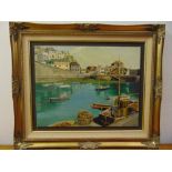 Adil framed oil on panel of a harbour scene, signed bottom right, 35.5 x 46cm ARR applies