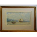 William Adolpus Knell framed and glazed watercolour of boats at sea, signed bottom right, 24 x 46.