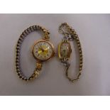 Two 9ct gold ladies wristwatches on gold plated bracelets