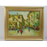 George Deakins framed oil on panel of a continental street scene, signed bottom left, 40.5 x 51cm