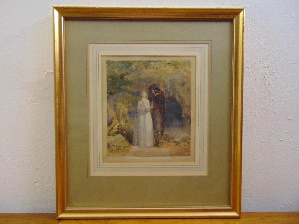 Johns Absolon framed and glazed watercolour of two figures in a grotto, signed bottom right, 18.5