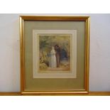 Johns Absolon framed and glazed watercolour of two figures in a grotto, signed bottom right, 18.5