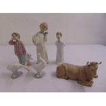 A quantity of Lladro and Neo figurines of children, birds and a cow (6)
