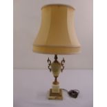 An onyx and gilded metal table vase form lamp to include silk shade