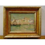 John Stewart McClaren framed oil on board of boats in Palma Majorca harbour signed bottom right