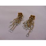 A pair of 18ct yellow gold pearl and aquamarine earrings, approx total weight 13.9g