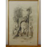 A framed and glazed pencil drawing of San Remo indistinctly signed bottom right, 63 x 38cm