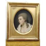 A framed 18th century oil on copper portrait of a lady in a white dress, 13.5 x 11cm