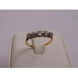 Five stone diamond ring, gold tested 18ct, approx total weight 2.3g