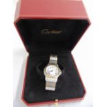 A Cartier Santos Octagon automatic mid size wristwatch in Cartier replacement box