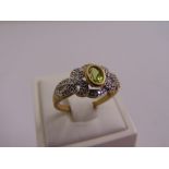 9ct yellow gold, diamond and tourmaline ring, approx total weight 2.7g