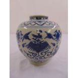 A Chinese blue and white ginger jar, decorated with birds and scrolls, mark to the base