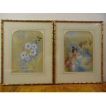A pair of Chinese style framed and glazed watercolours of flowers, 33.5 x 24cm