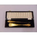 9ct yellow gold button hook and matching shoe horn