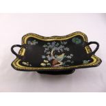 A Carltonware black glazed Chinese style fruit bowl of shaped rectangular form with two side handles