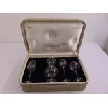 A set of Moser toasting glasses in presentation case (one glass missing)