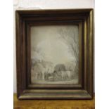 John Sell Cotman framed and glazed preliminary pencil sketch titled Village Scene, label to verso,