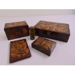 A quantity of Tunbridgeware style boxes inlaid with ferns and leaves to include four boxes and